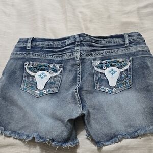 Embroidered Denim Shorts with Floral Pockets Brand New
